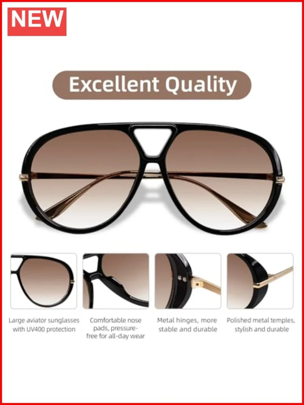 Oversized Aviator Sunglasses with UV Protection, Retro Y2K Vintage Big Sun